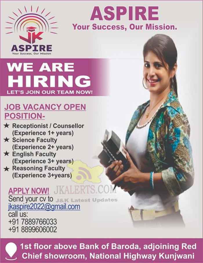 Receptionist, Faculty jobs in Jammu.