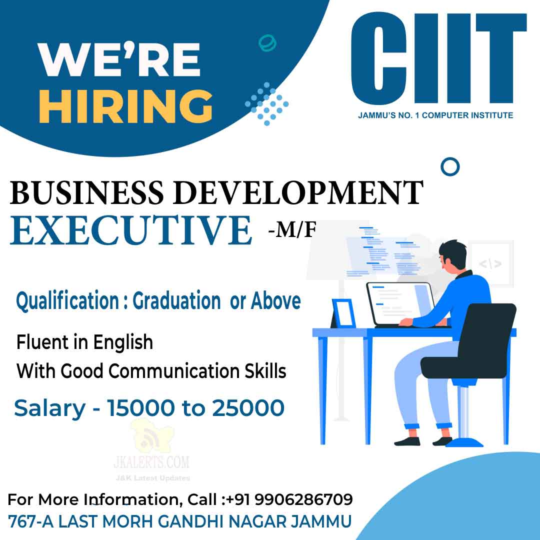 Business Development Executive Jobs in CIIT Jammu.