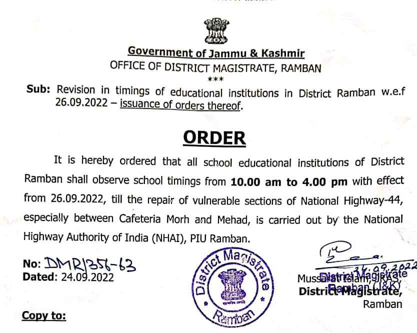 Timings of educational institutions in District Ramban changed.