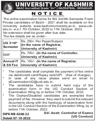 Kashmir University online examination forms
