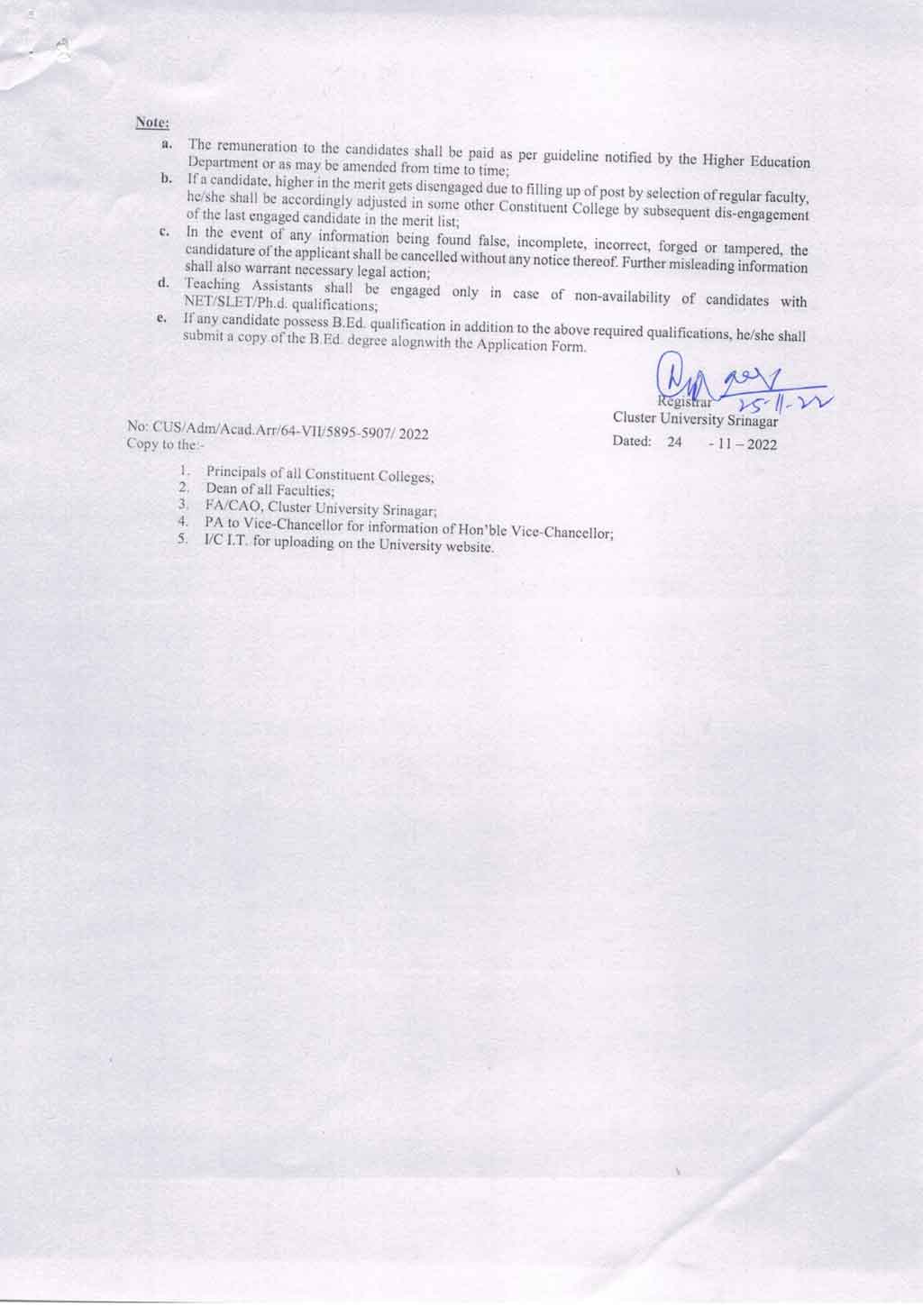 Cluster University Srinagar Academic Arrangement Jobs