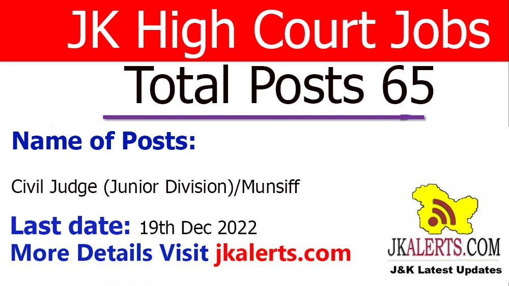 JK High Court Jobs Recruitment 2022. 65 Posts.