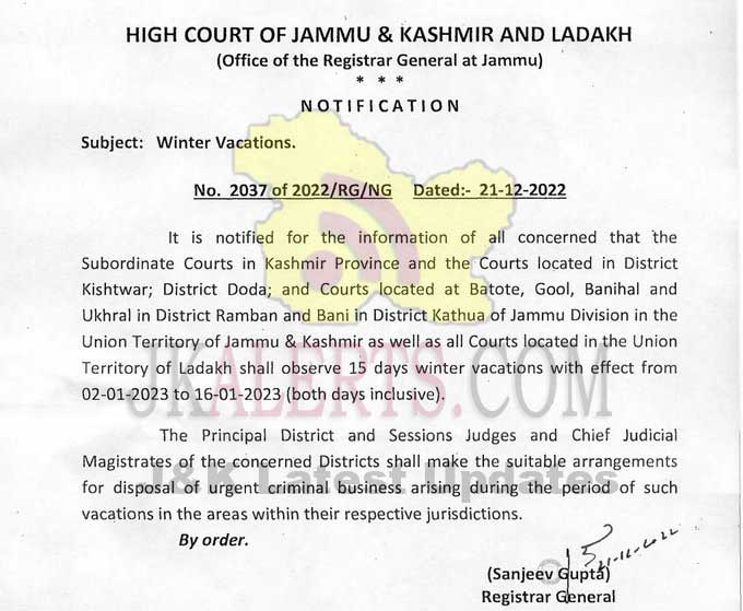 High Court winter vacation declared.