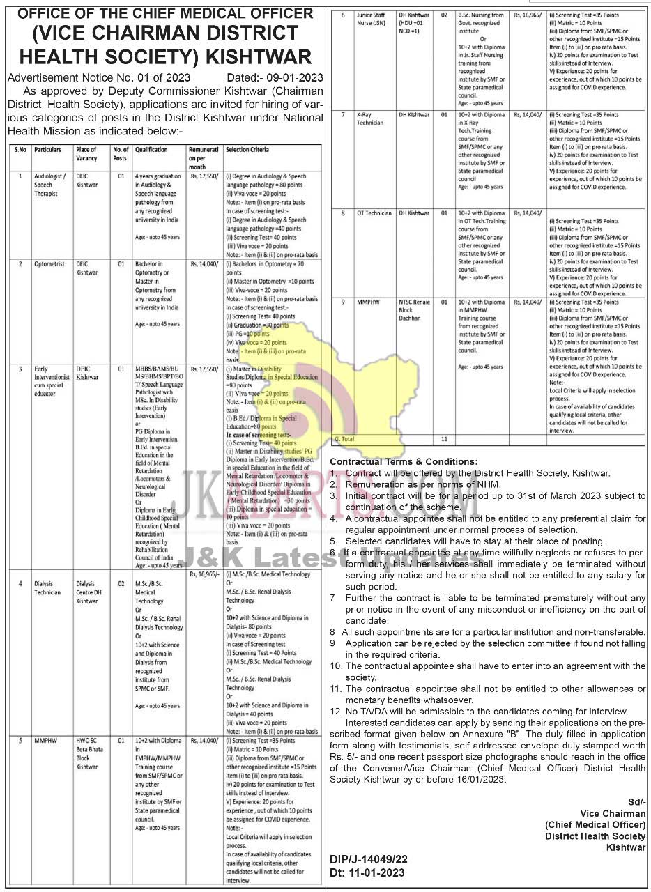 NHM Kishtwar Jobs Recruitment 2023.