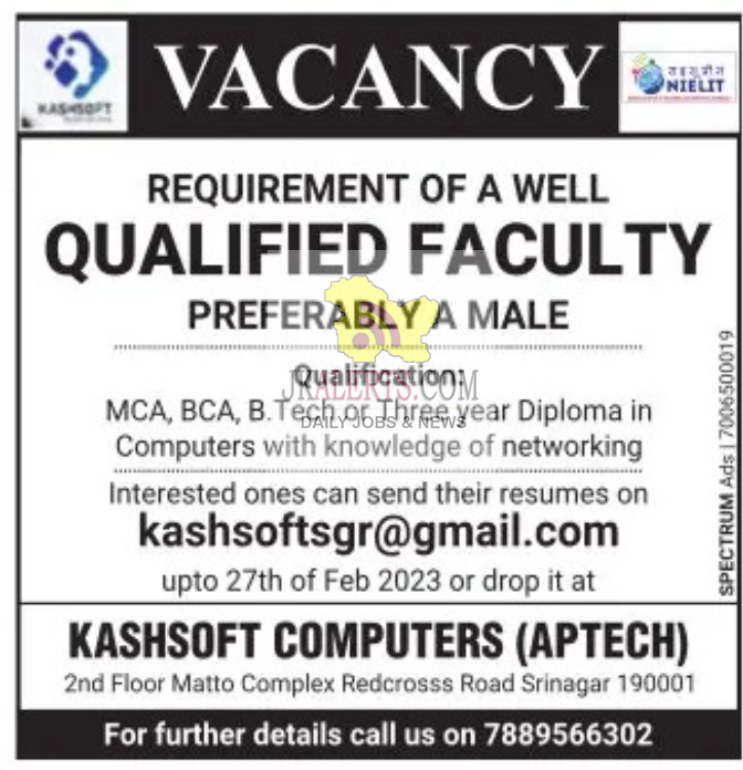 Faculty Jobs in Kashsoft computers (Aptech)