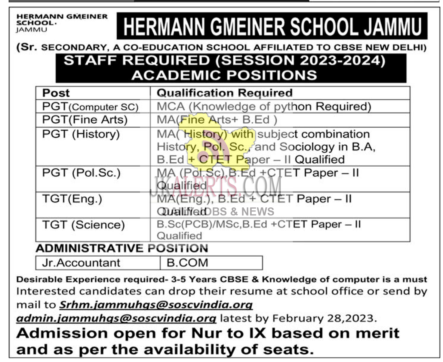 Hermann Gmeiner School Jammu Jobs.