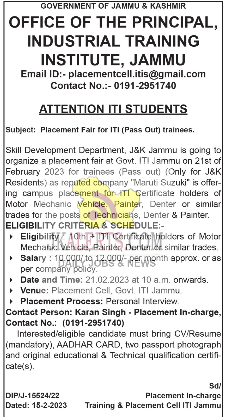 Placement Fair for ITI (Pass Out) trainees Jammu.