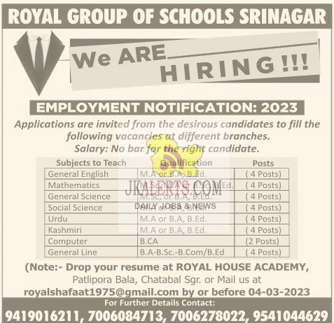 Royal Group Srinagar Jobs Recruitment 2023
