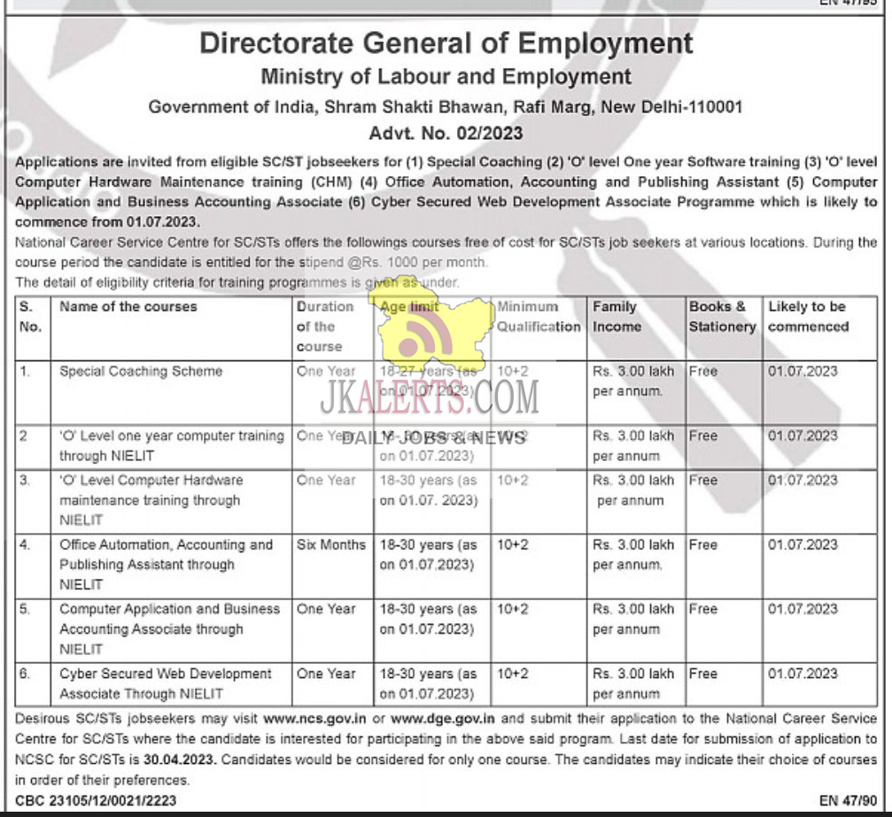 Directorate General of Employment Training/Courses.