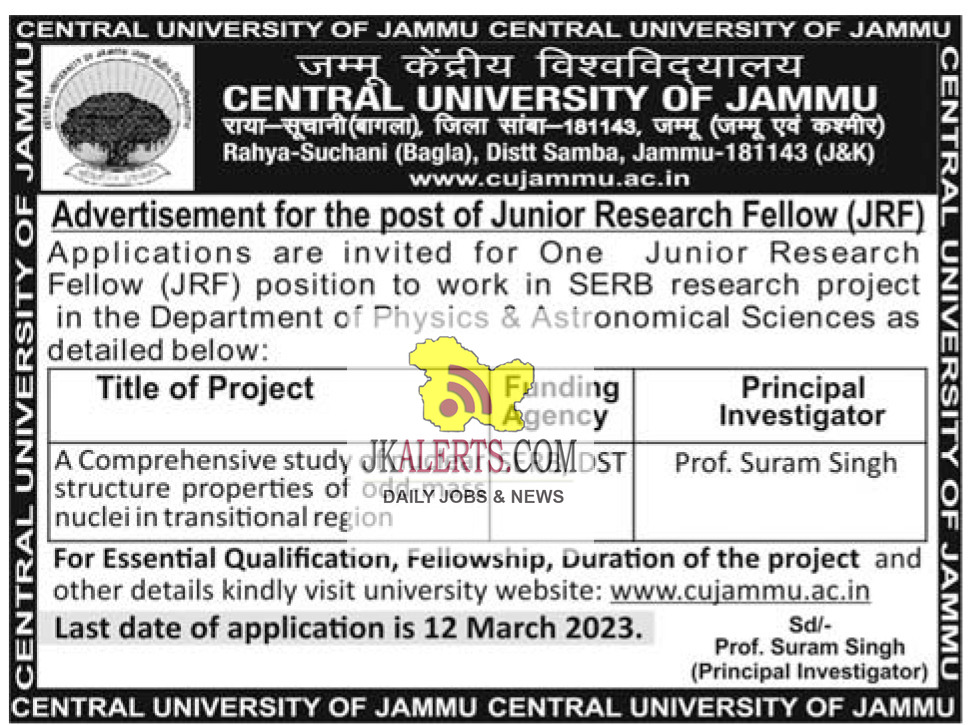 Central University of Jammu JRF Post.