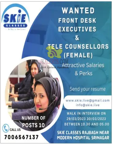 Front desk Executives & Tele Counsellors (female) Jobs