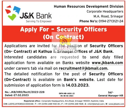 Jk Bank Security Officers Job.