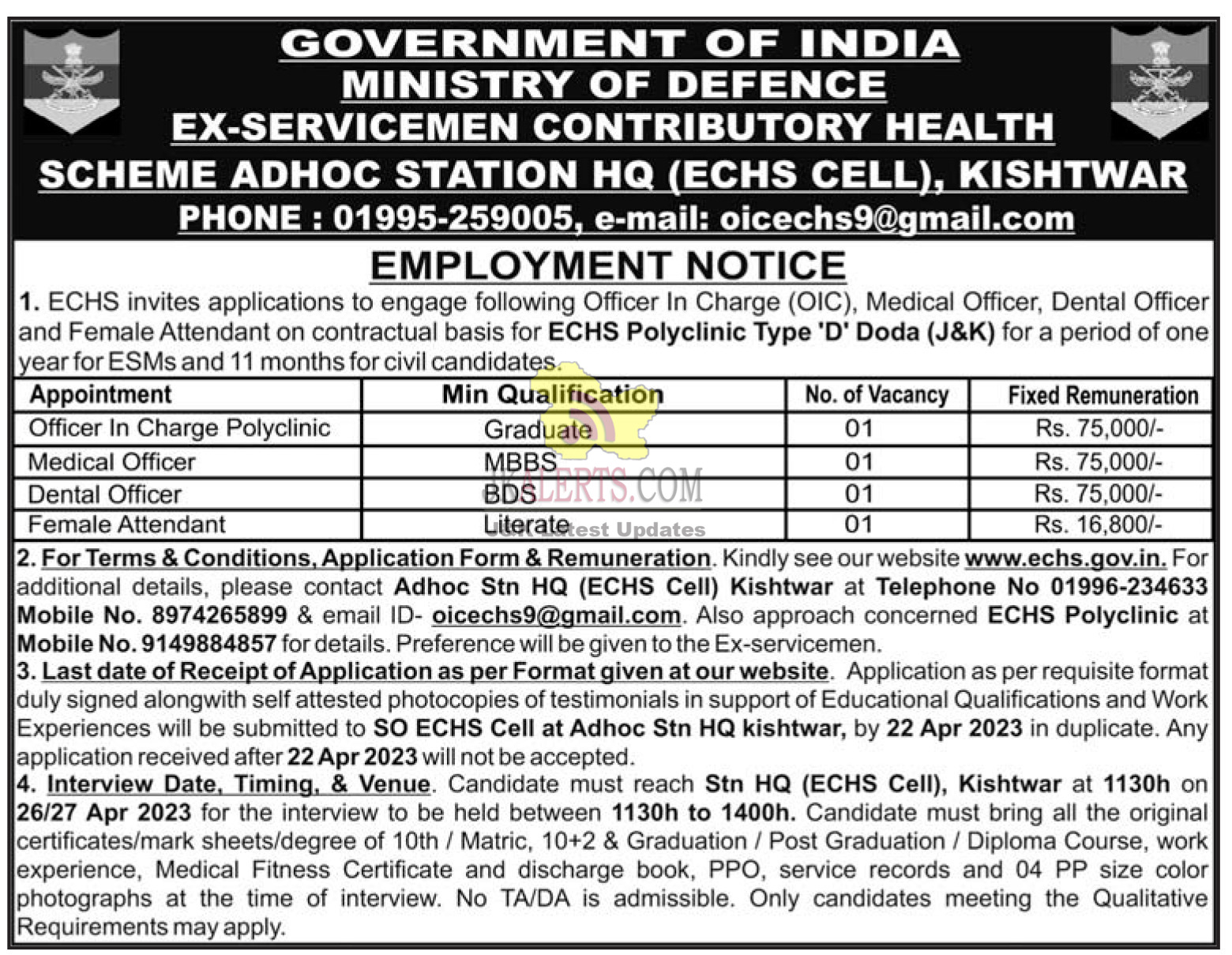Job Vacancies 2023 at ECHS Kishtwar
