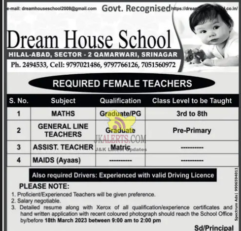 Jobs in Dream House School Female Teachers.