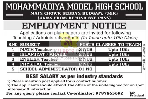 Jobs in Mohammadiya model high school