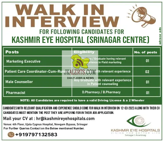 Kashmir Eye Hospital Walk-In-Interview.