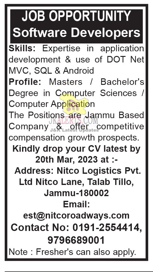 Software Developers Job in Jammu