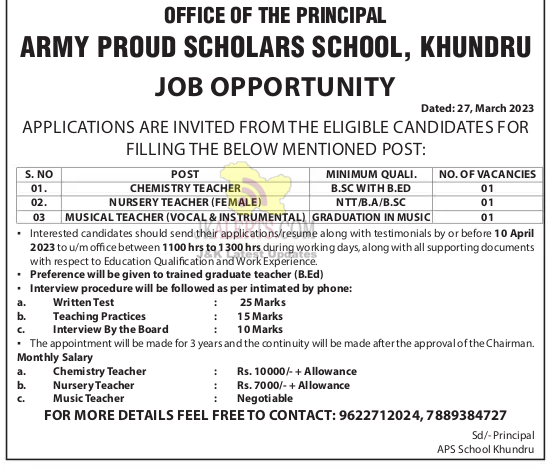 Teacher Jobs in Army proud scholars school.