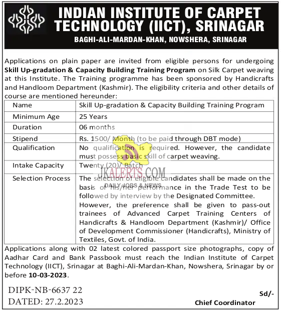 Training Program Notice IICT Srinagar.