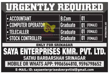 Jobs in Saya enterprises Kmr. Pvt. Ltd.
