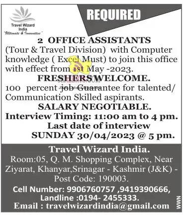 Office Assistants Jobs in Travel Wizard India