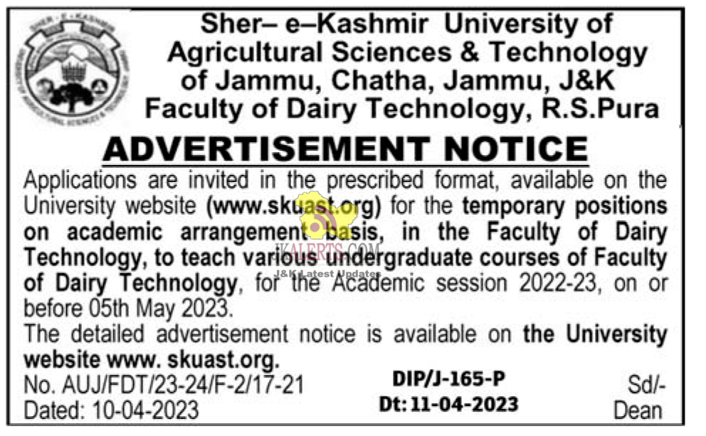 SKUAST Jammu Jobs 2023.
