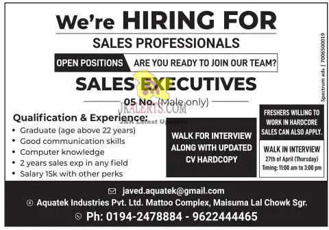 Sales executives Jobs in Aquatek Industries Pvt. Ltd.