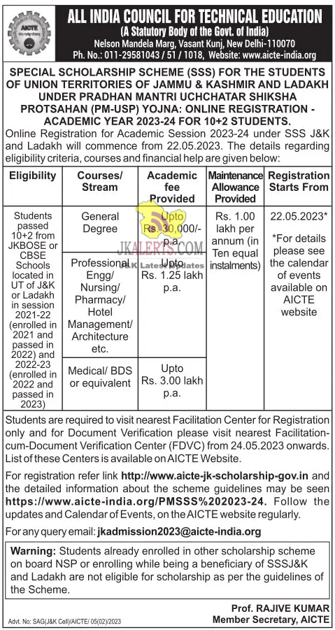 AICTE Admission open for various Courses 2023-24.