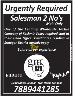 Salesman Jobs in Srinagar.