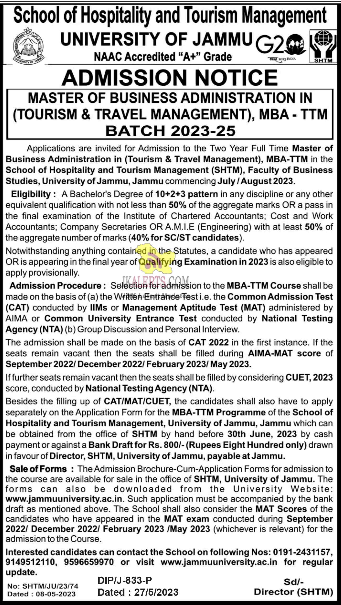 University-of-Jammu-MBA-TTM-Admission-Notice