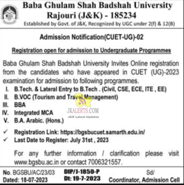 Baba Ghulam Shah Badshah University Admission Notification