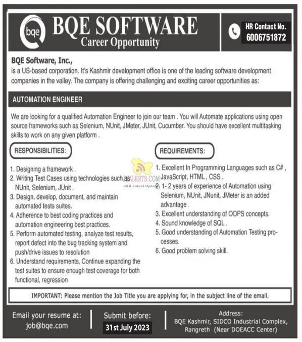Engineer Job in BQE Software.