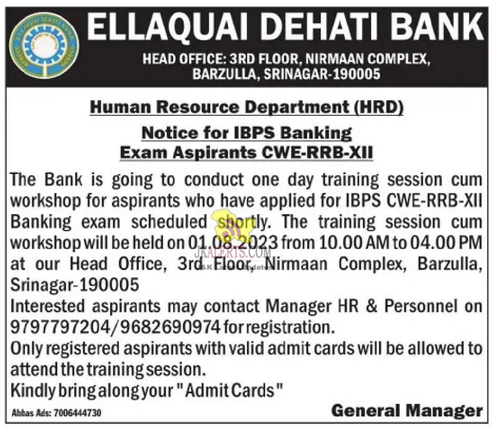 Free Training Sessions for Recruitment under IBPS and Ellaquai Dehati Bank