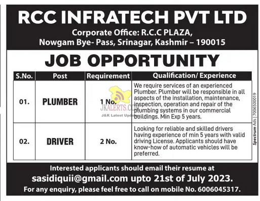 Jobs in RCC Infratech Pvt Ltd.