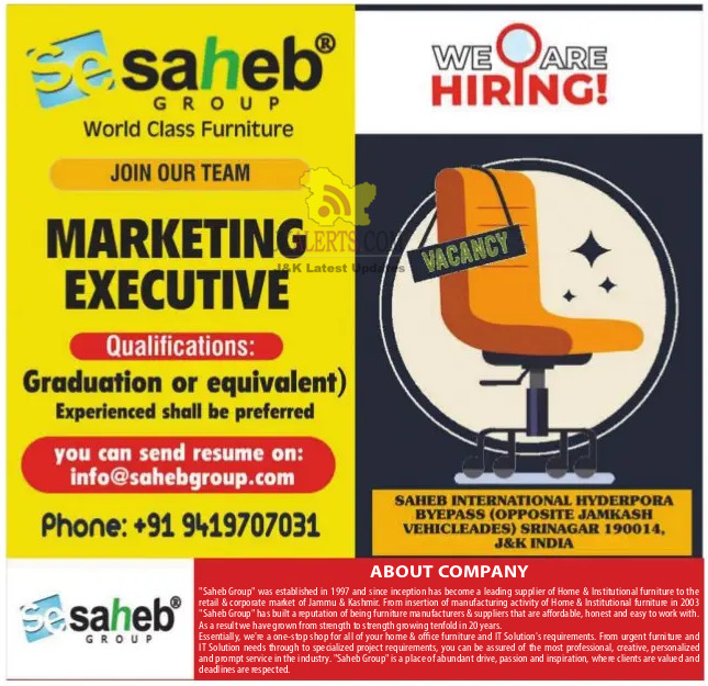 Jobs in Saheb group World Class Furniture.