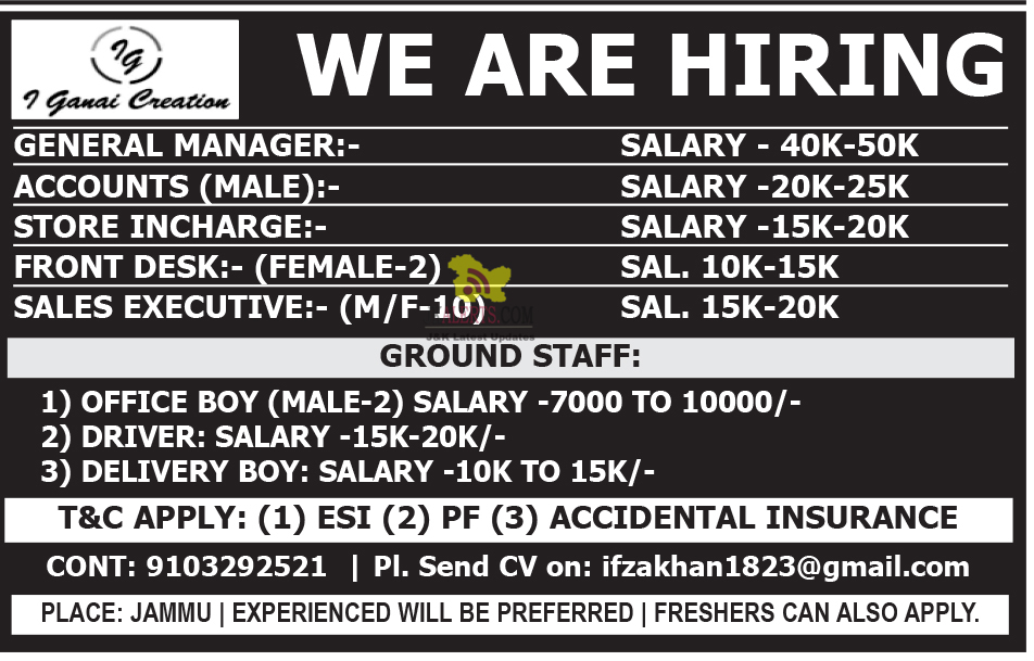 Manager, Accountant, Sales Executives and Others Jobs.