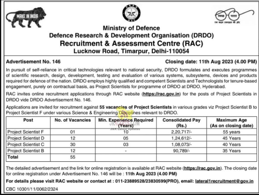 Various Job Recruitment in DRDO