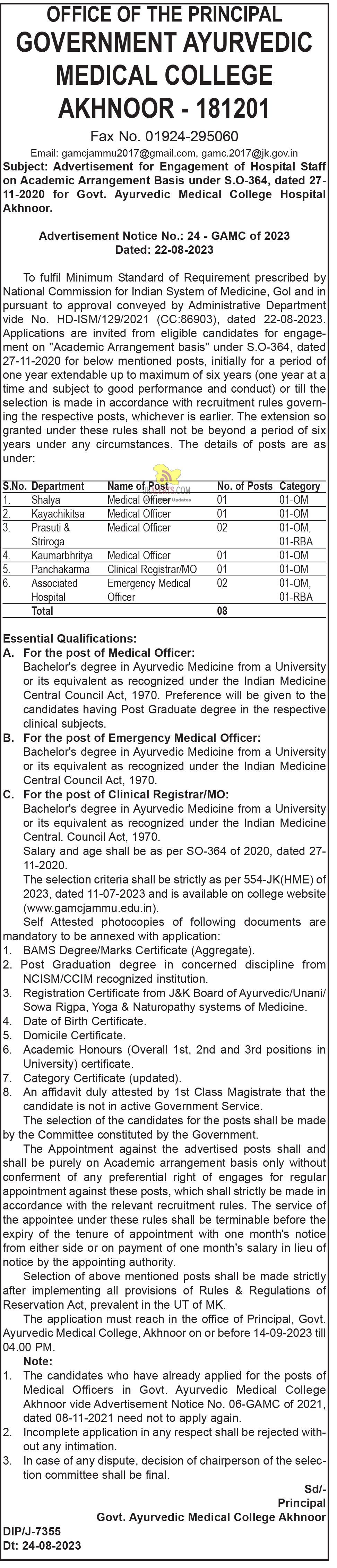 GMC Akhnoor Medical Staff Recruitment Apply Now.