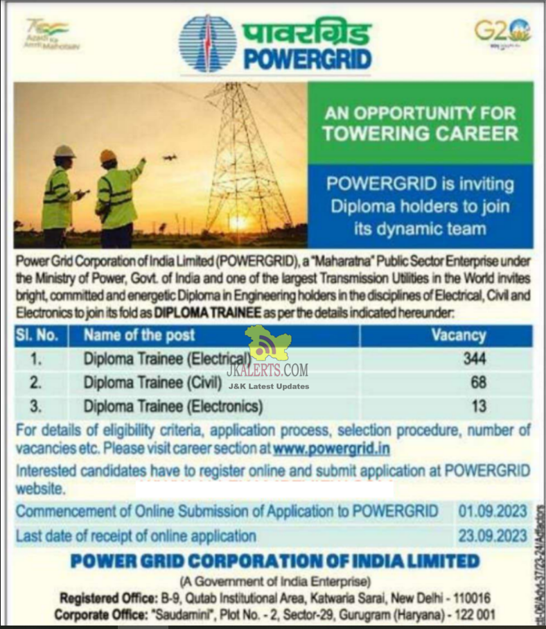 Job in Power Grid Corporation of India Limited (PGCIL).