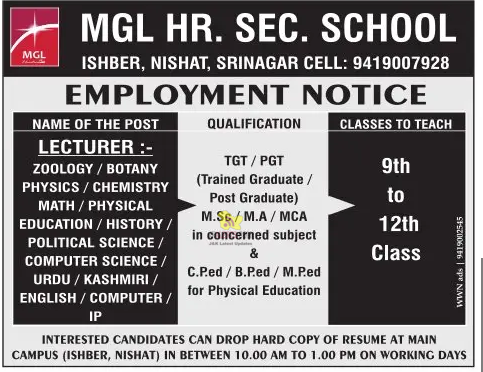 Jobs in MGL HR. Sec. School.