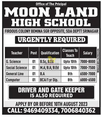Jobs in Moon land high school.