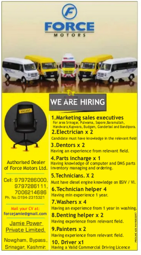 Various Jobs in Force Motors Ltd.