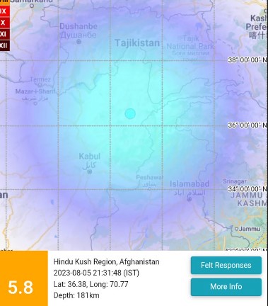 Earthquake of magnitude 5.8 felt in Delhi.