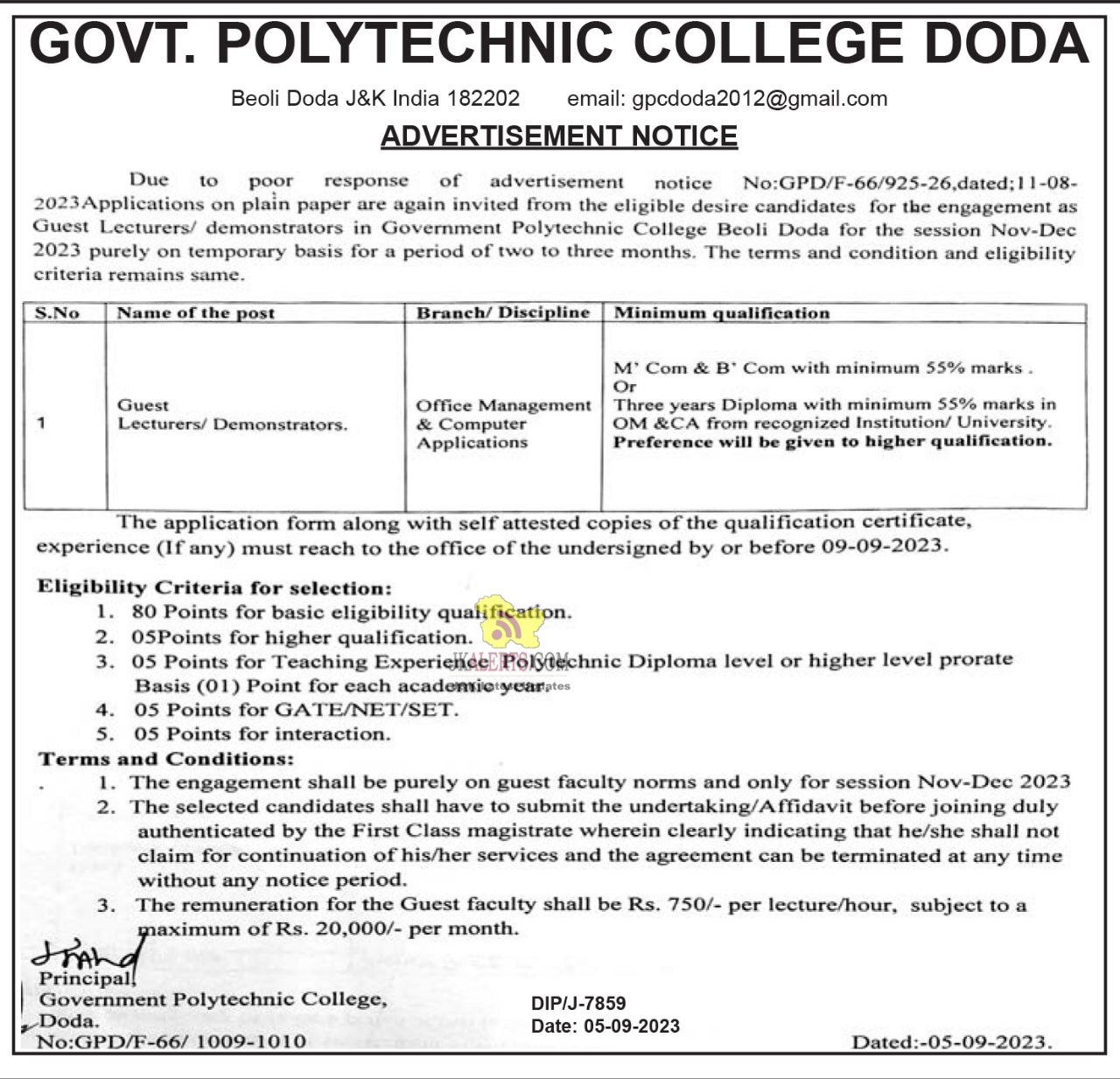 Govt. Polytechnic College, Doda Jobs.