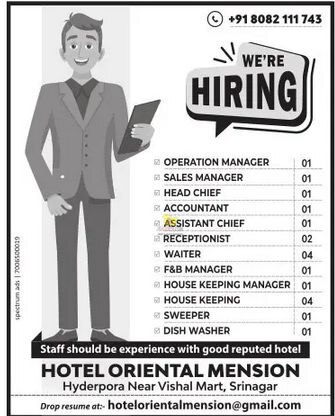 Jobs in Hotel Oriental Mension.