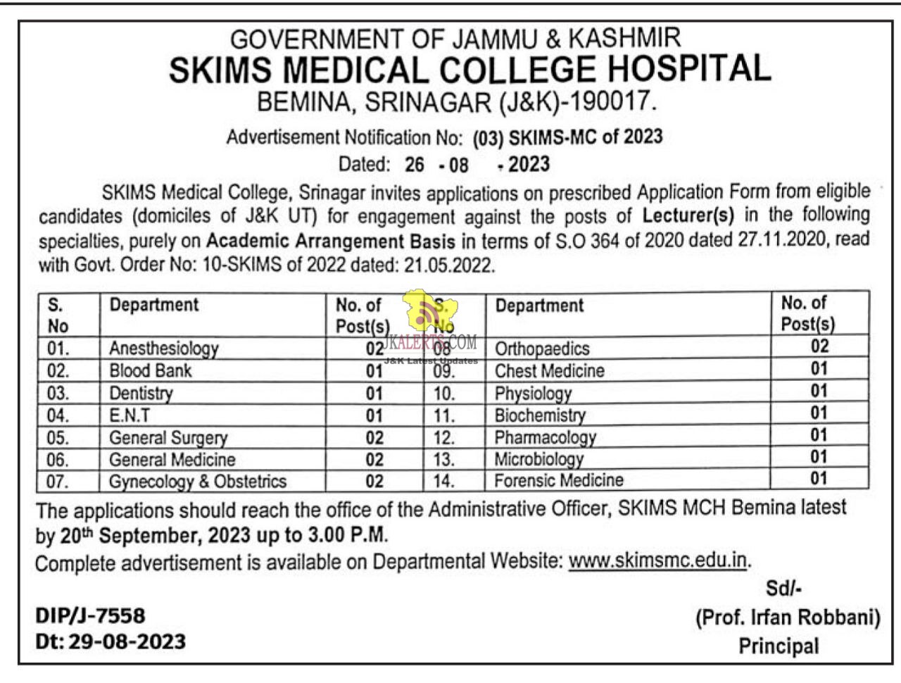 Lecturer(s) Jobs in SKIMS Srinagar.