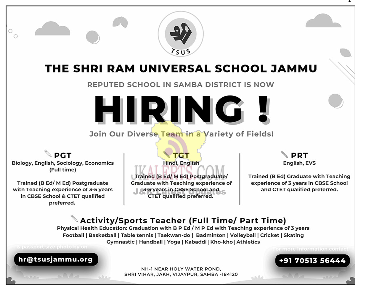 Jobs in The Shri Ram Universal School Jammu.