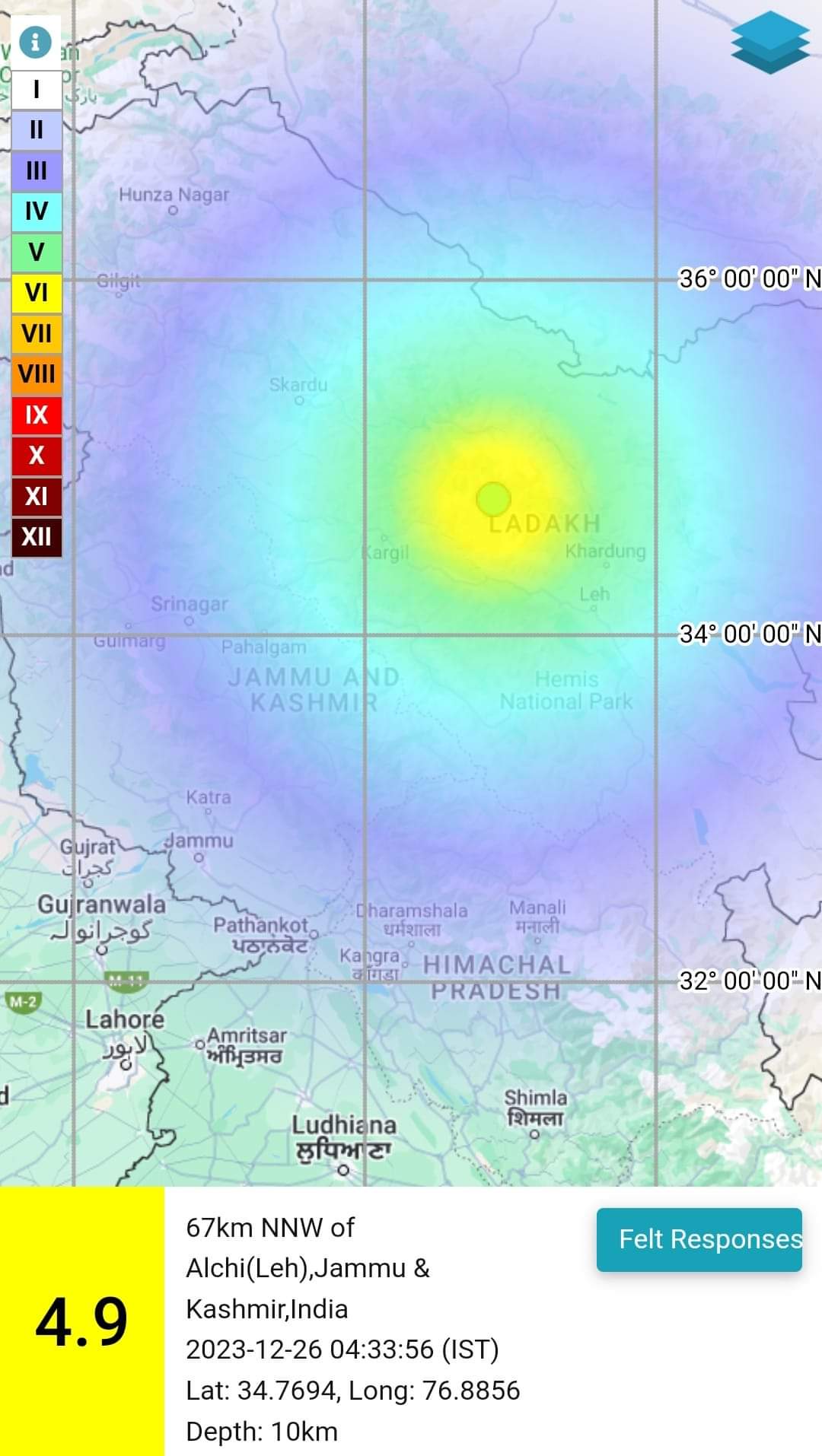 Two Earthquakes of magnitude 4.6 & 4.9 hits Ladakh