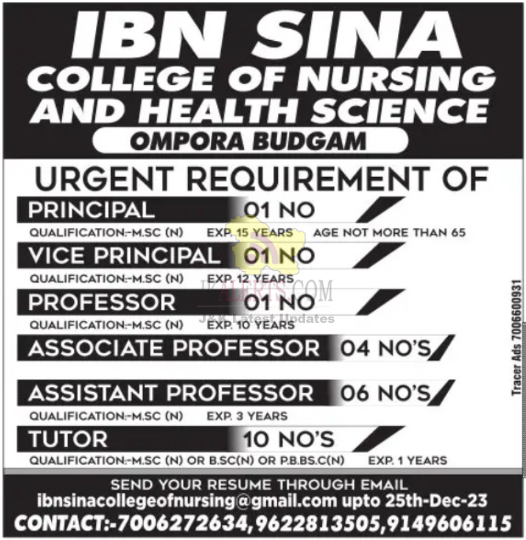 Jobs in Ibn Sina College of nursing and health science.