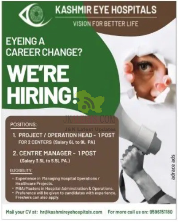 ProjectOperation head and Centre manager Jobs.